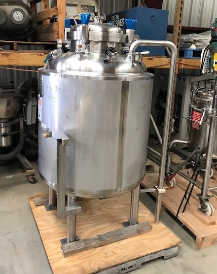 ***SOLD*** Used 118 Gallon (450 Liter)Sanitary Reactor Vessel built by ITT. 316L Stainless Steel Shell Rated 44 PSI @ 200 Deg.F.  Jacket Rated 75 PSI @ 200 Deg.F.. 32